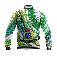 (Custom Personalised) Cook Islands Baseball Jacket Artsy Style - White LT9 - Polynesian Pride