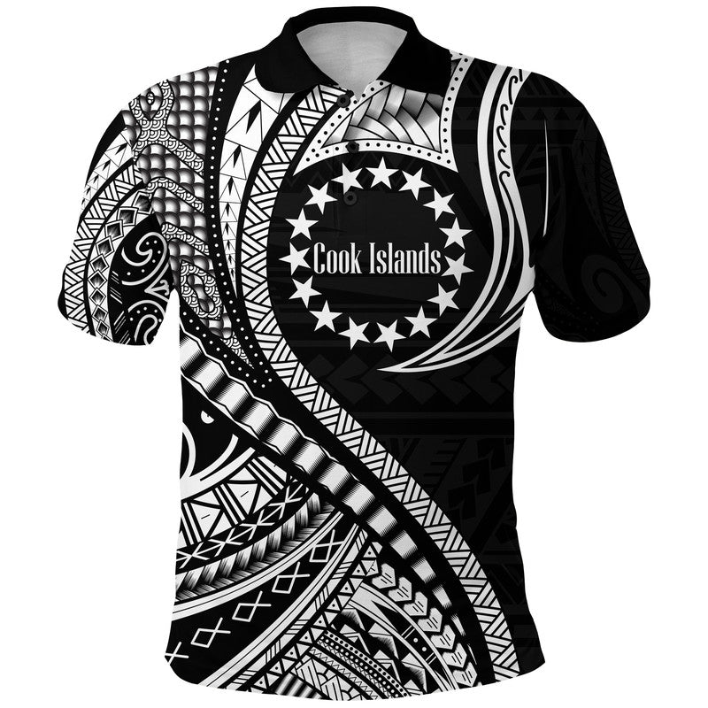 Cook Islands Polo Shirt Black Polynesian Wave Style LT9 Adult Black - Polynesian Pride