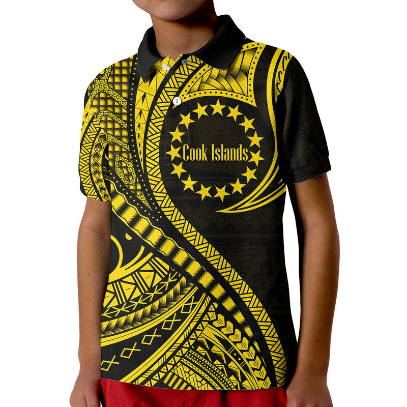 Custom Cook Islands Polo Shirt Gold Polynesian Wave Style LT9 Kid Gold - Polynesian Pride