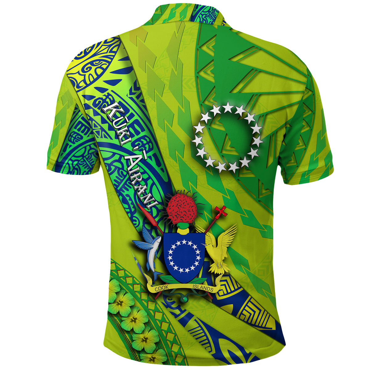 Cook Islands Polo Shirt Artsy Style Green LT9 - Polynesian Pride