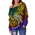 Cook Islands Custom Personalised Women's Off Shoulder Sweater - Rainbow Polynesian Pattern - Polynesian Pride