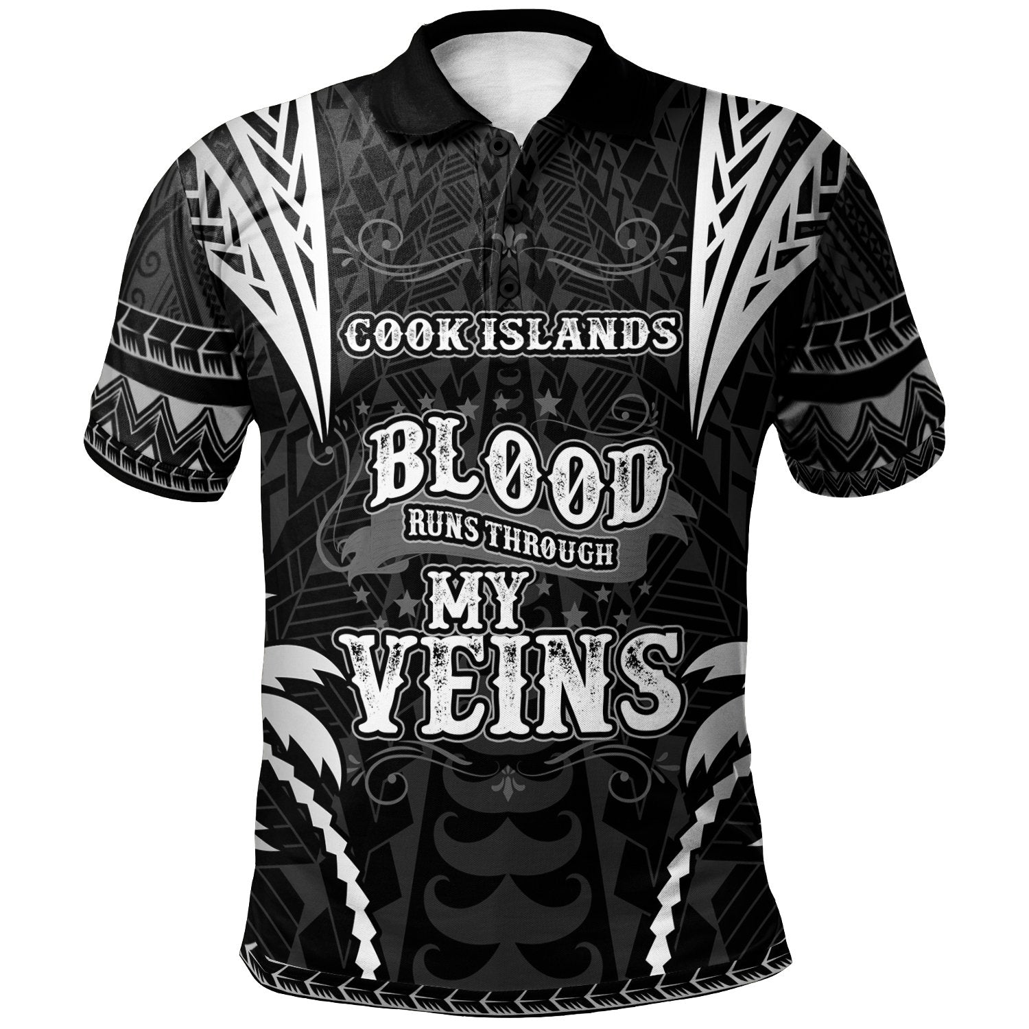 Cook Islands Polo Shirt Blood Runs Through My Veins Style Black Unisex Black - Polynesian Pride