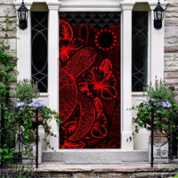Cook Islands Door Cover Turtle Hibiscus Red Red - Polynesian Pride