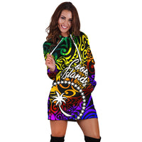 Cook Islands Women Hoodie Dress - Rainbow Polynesian Pattern - Polynesian Pride