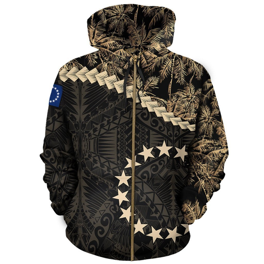 Cook Islands Zip Hoodie Golden Coconut Unisex Black - Polynesian Pride