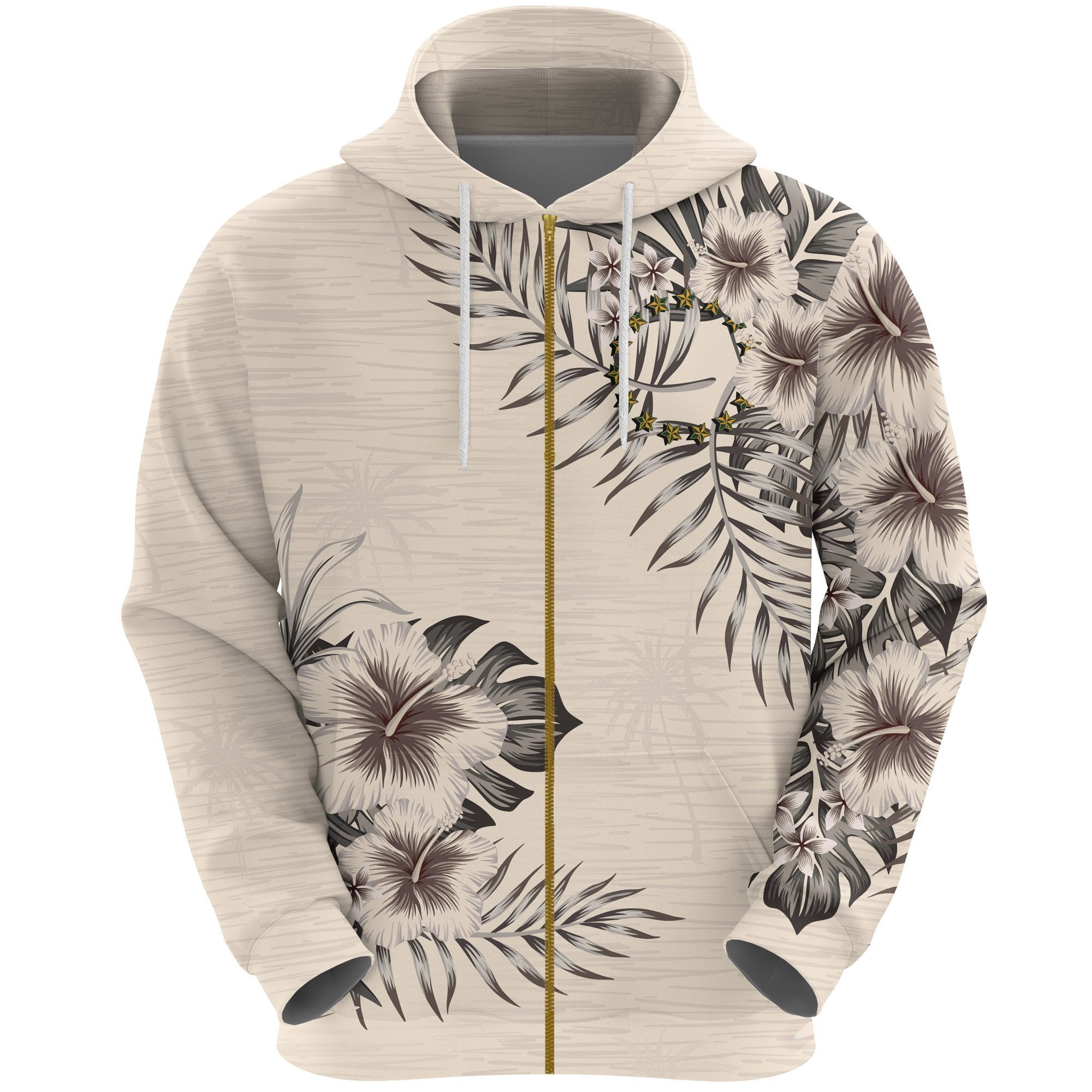 Cook Islands Zip Hoodie The Beige Hibiscus No Unisex Black - Polynesian Pride