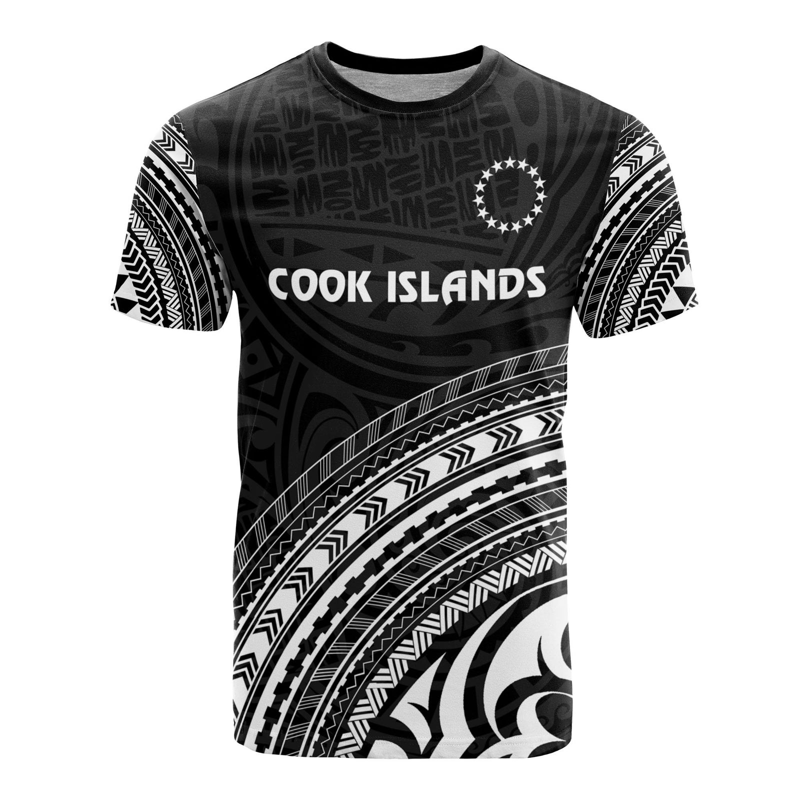 Cook Islands All Over T Shirt Cook Islands Coat of Arms Polynesian Tribal Black Version Unisex Black - Polynesian Pride