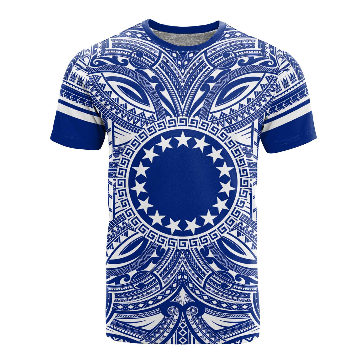Cook Islands T Shirt Polynesian Coat of Arms Polynesian Flag Color Unisex Blue - Polynesian Pride