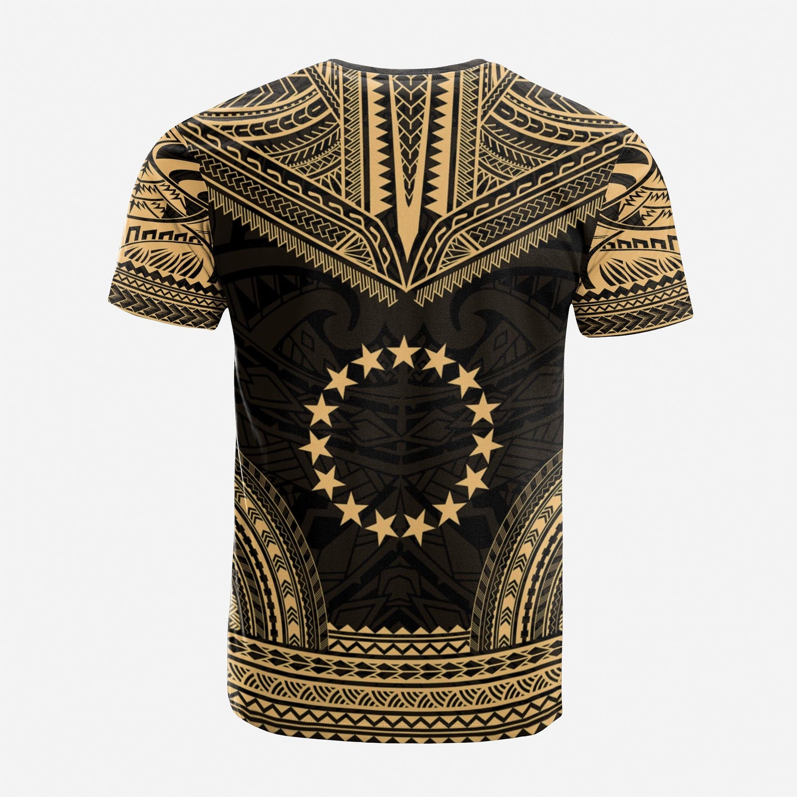 Cook Islands Custom T Shirt Cook Islands Flag Polynesian Chief Tattoo Gold Version Unisex Gold - Polynesian Pride