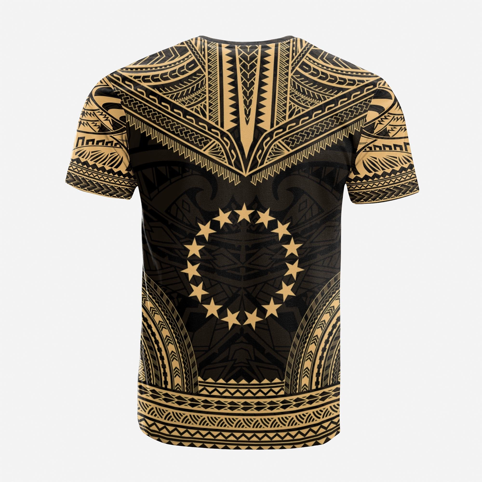 Cook Islands Custom T Shirt Cook Islands Flag Polynesian Chief Tattoo Gold Version Unisex Gold - Polynesian Pride