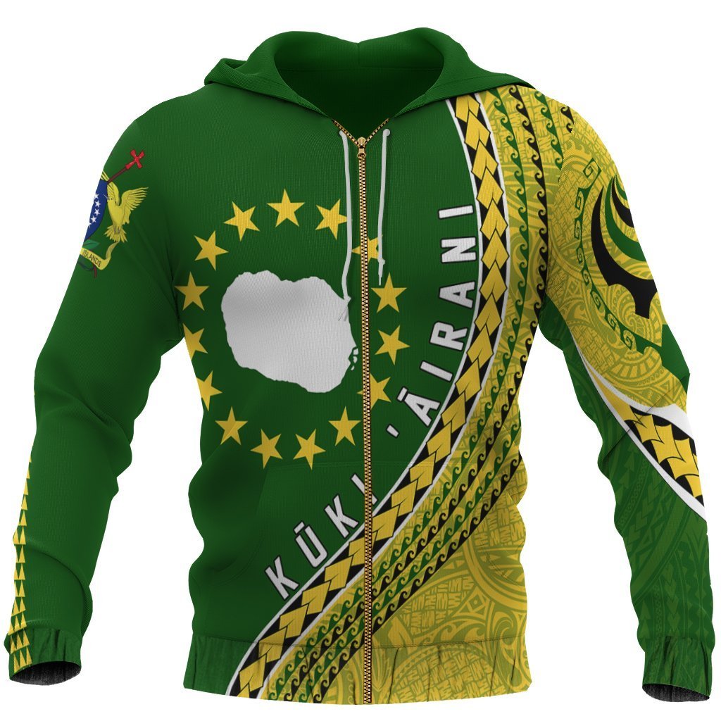 (Kuki Arirani) Cook Islands Map Generation Iv Zip up Hoodie Unisex Black - Polynesian Pride