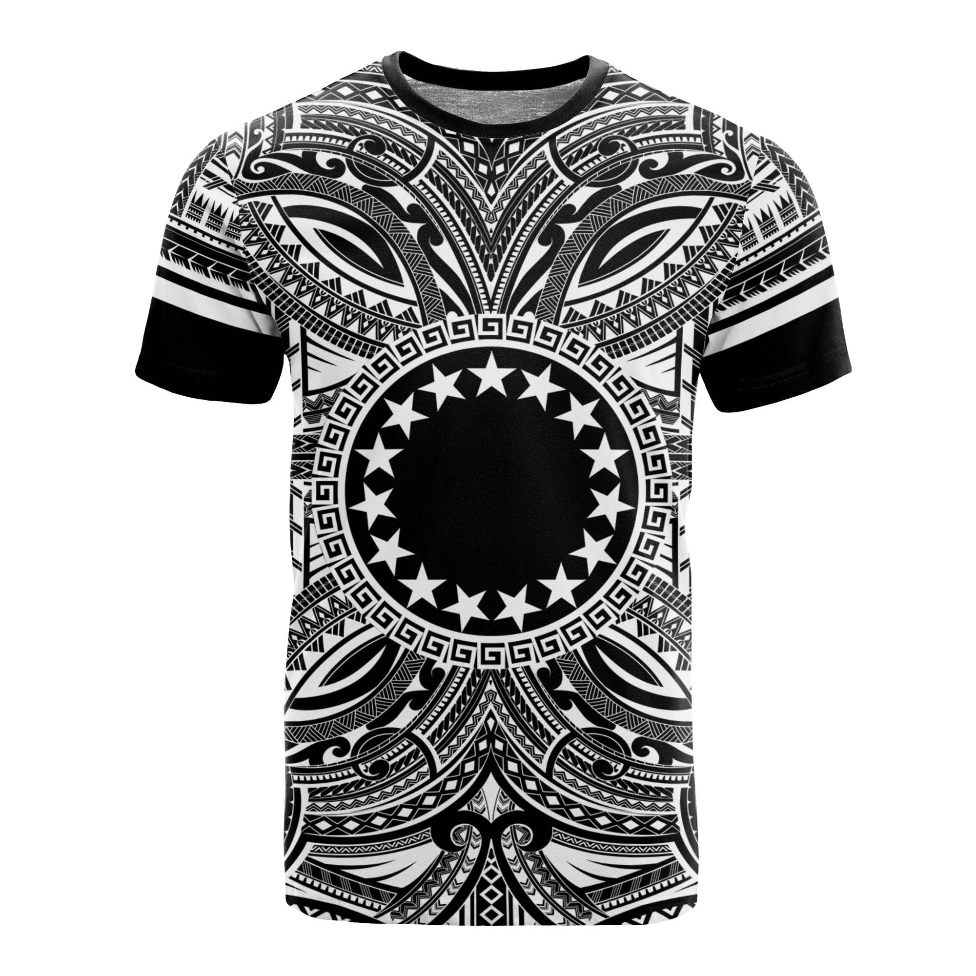 Cook Islands T Shirt Polynesian Coat of Arms Polynesian White Black Unisex Black - Polynesian Pride