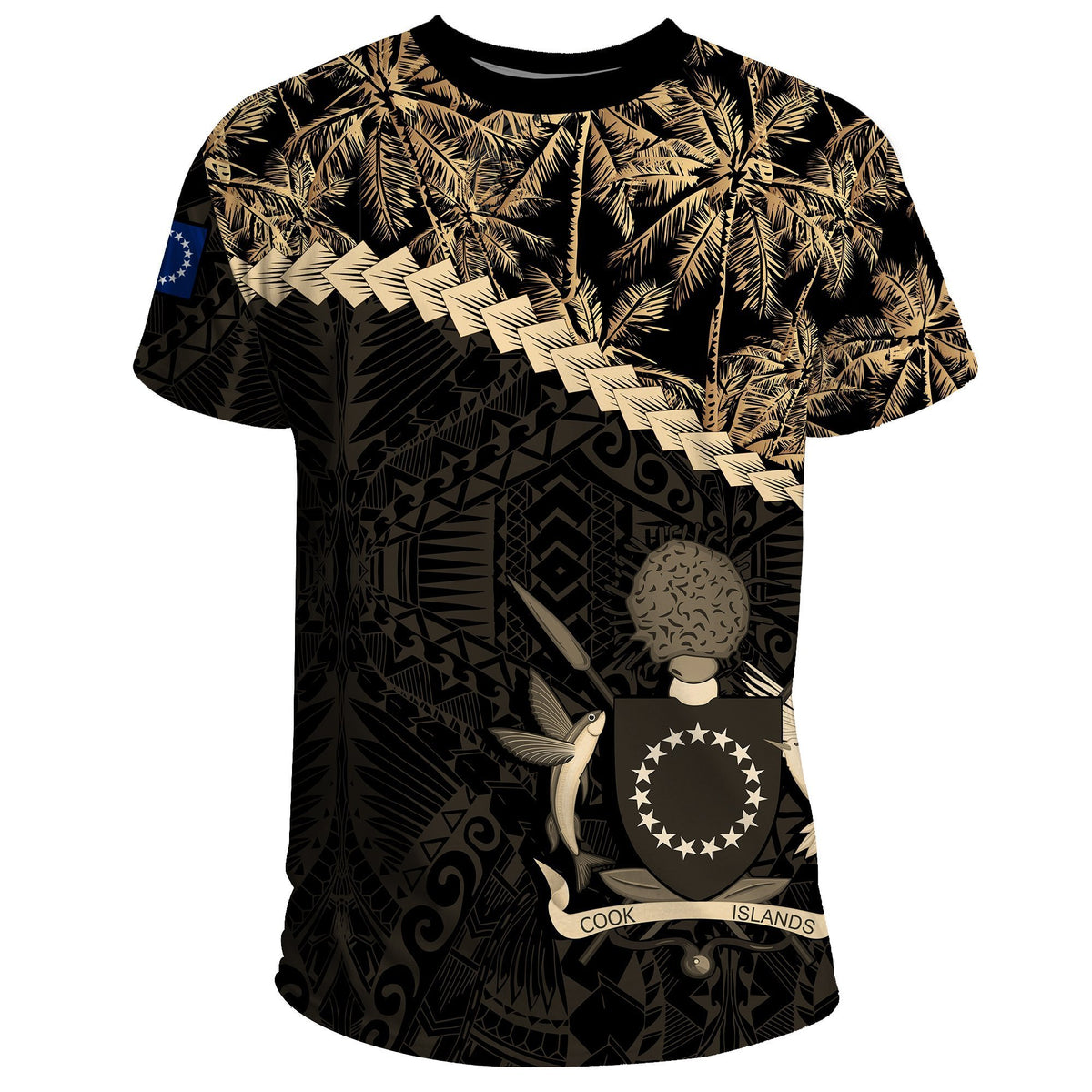 Cook islands T Shirt Golden Coconut 01 Unisex Black - Polynesian Pride