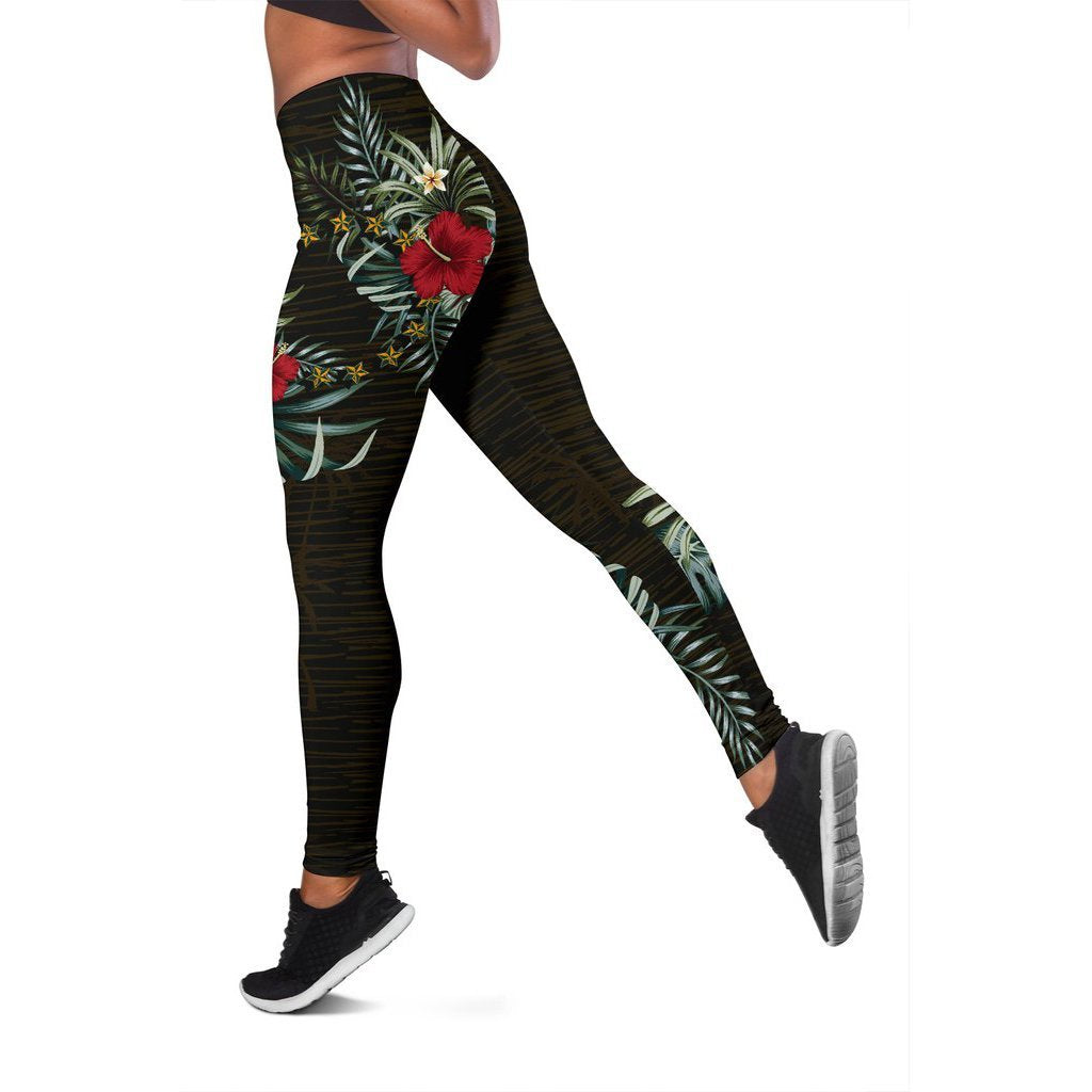 Cook Islands Hibiscus Leggings A7 Black - Polynesian Pride