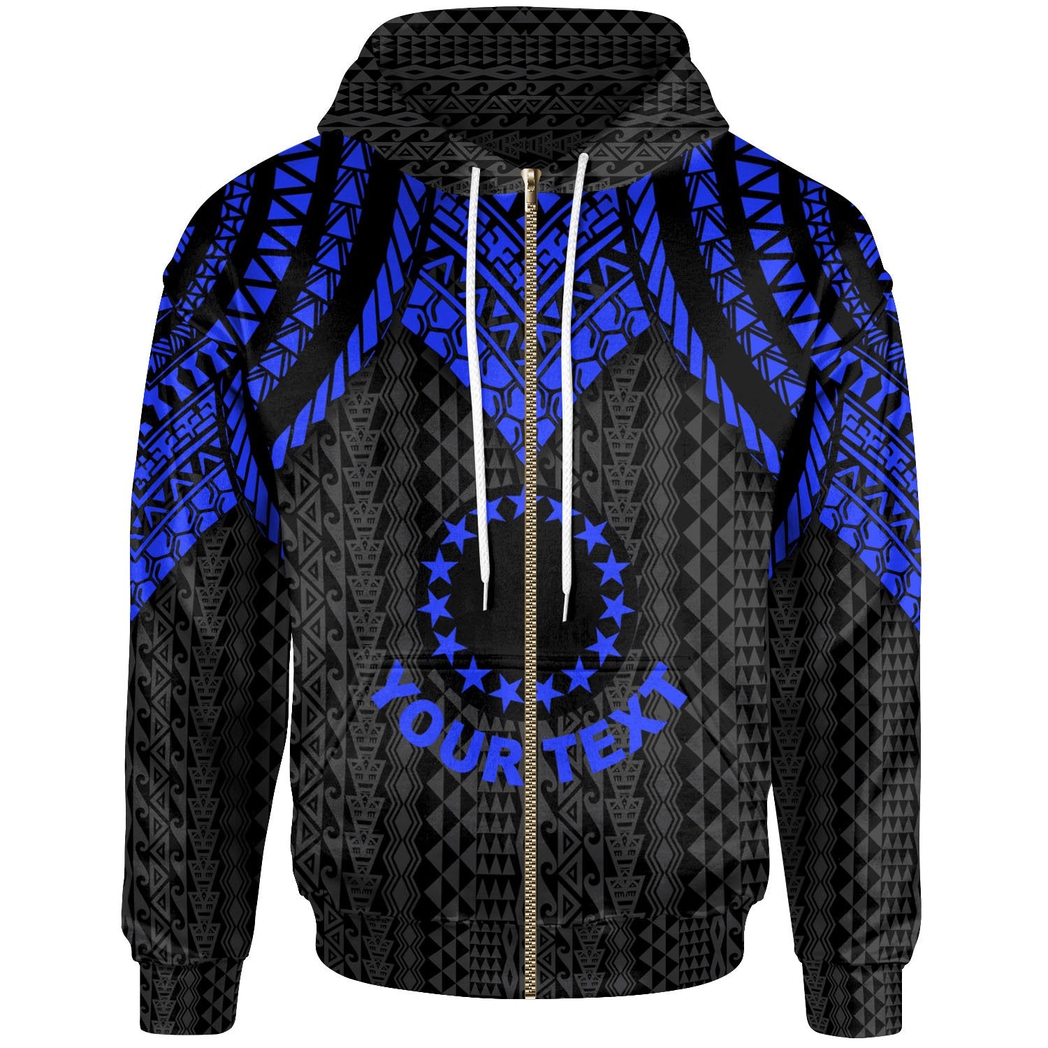 Cook islands Custom Zip up Hoodie Polynesian Armor Style Blue Unisex Blue - Polynesian Pride