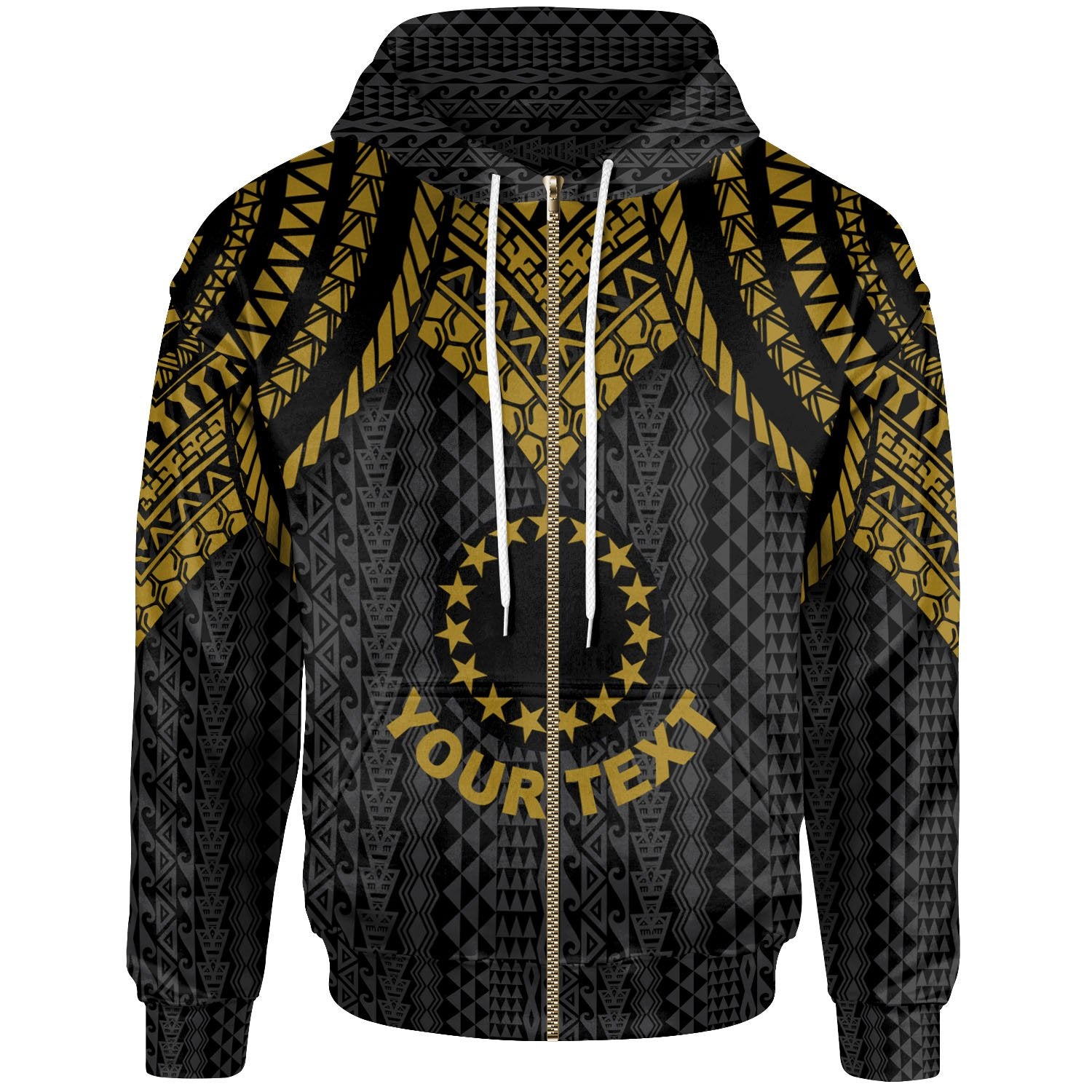 Cook islands Custom Zip up Hoodie Polynesian Armor Style Gold Unisex Gold - Polynesian Pride