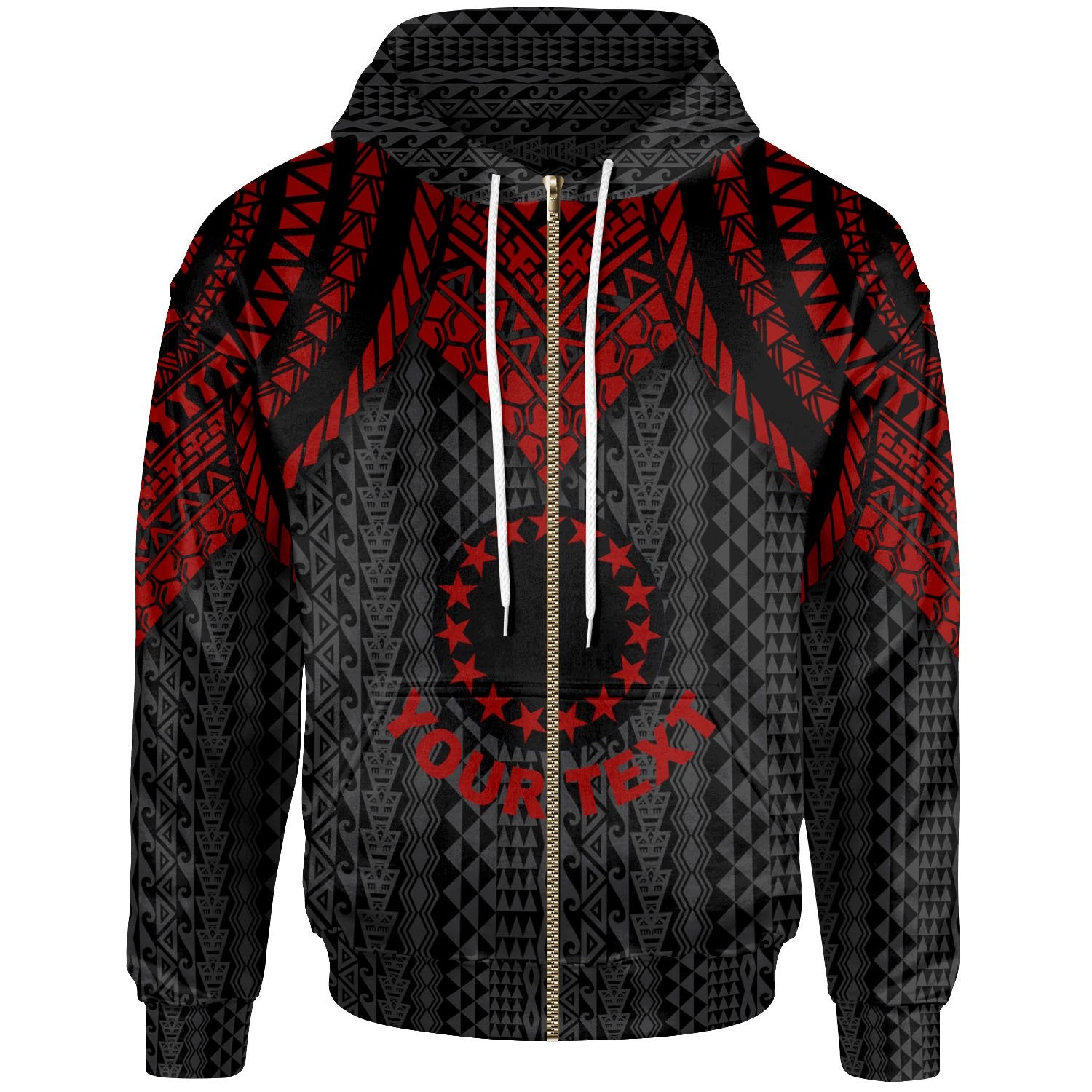 Cook islands Custom Zip up Hoodie Polynesian Armor Style Red Unisex Red - Polynesian Pride