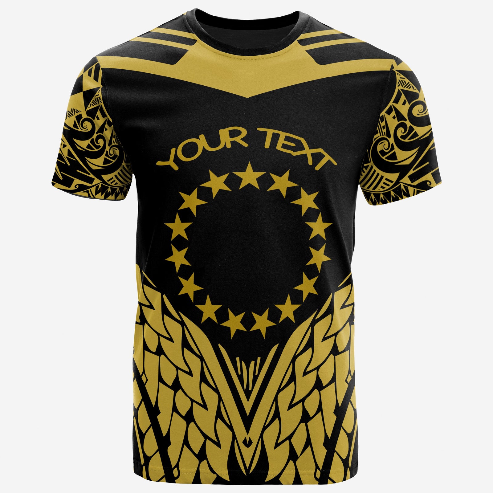 Cook Islands T Shirt Unique Eagle Feather Texture Black Yellow Unisex Black Yellow - Polynesian Pride