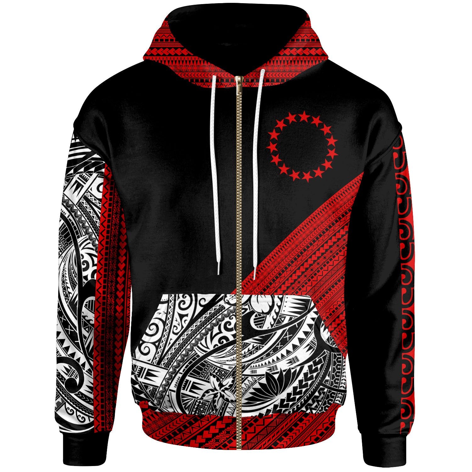 Cook Islands Custom Zip Hoodie Polynesian Diagonal Pattern Red Unisex Red - Polynesian Pride