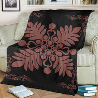 Hawaiian Quilt Maui Plant And Hibiscus Premium Blanket - Coral Black - AH - Polynesian Pride