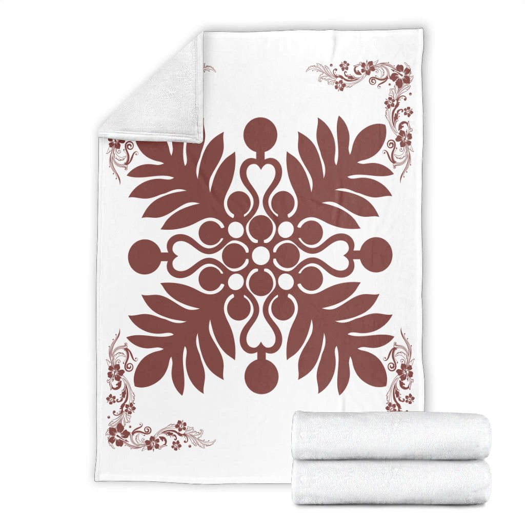 Hawaiian Quilt Maui Plant And Hibiscus Premium Blanket - Coral White - AH - Polynesian Pride