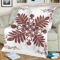 Hawaiian Quilt Maui Plant And Hibiscus Premium Blanket - Coral White - AH - Polynesian Pride