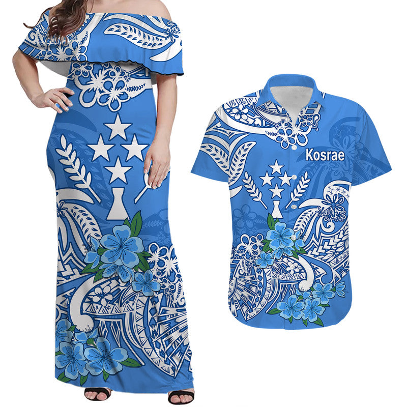 Federated States of Micronesia Kosrae State Matching Dress and Hawaiian Shirt Polynesian Flower Tribal LT9 Blue - Polynesian Pride