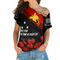 Papua New Guinea Cross Shoulder Shirt PNG Remembrance Day LT7 Female Black - Polynesian Pride