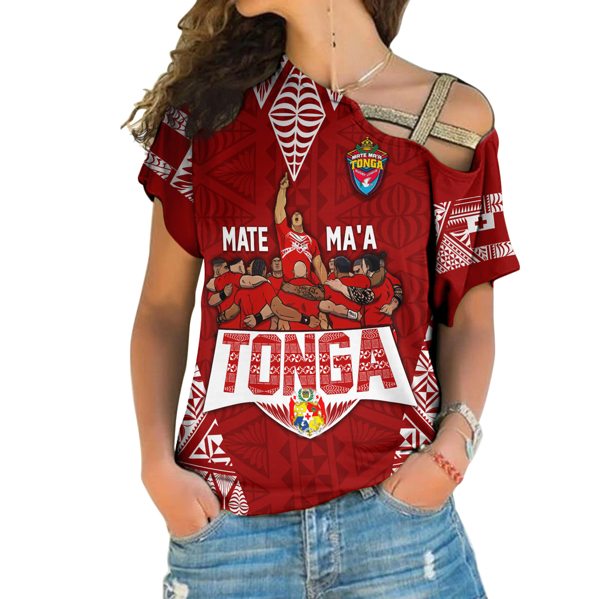 Personalised Tonga Rugby Cross Shoulder Shirt Mate Ma'a Tonga Warriors LT7 - Polynesian Pride