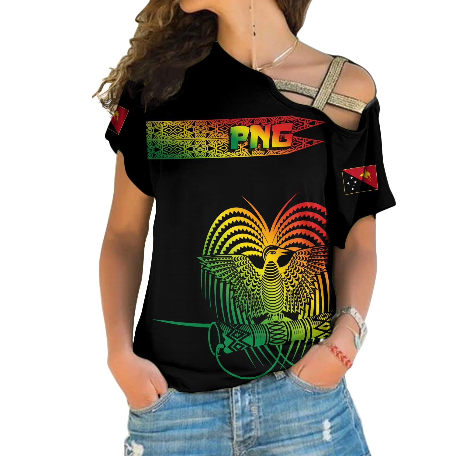 PNG Hibiscus Tribal Pattern Cross Shoulder Shirt Motuan Reggae Color LT7 Female Reggae - Polynesian Pride
