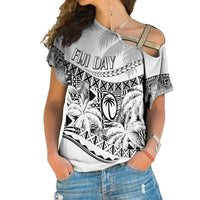 Personalised Fiji Day Cross Shoulder Shirt Flying Fijians Masi Kesa Style - White LT7 Female White - Polynesian Pride