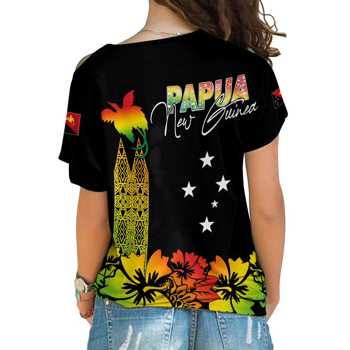 PNG Hibiscus Tribal Pattern Cross Shoulder Shirt Motuan Reggae Color LT7 - Polynesian Pride