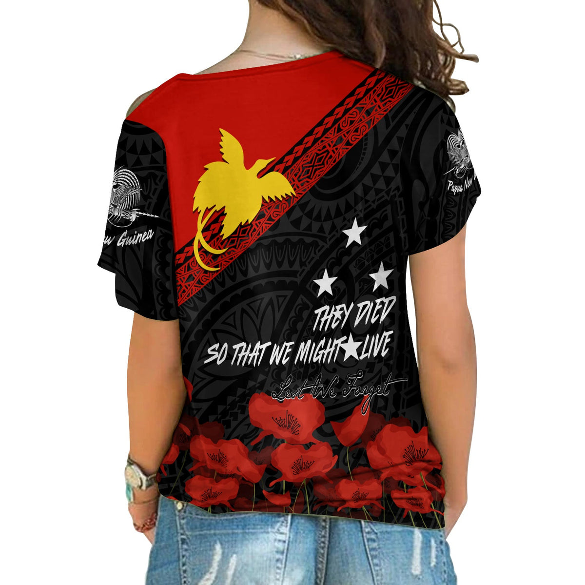 Papua New Guinea Cross Shoulder Shirt PNG Remembrance Day LT7 - Polynesian Pride