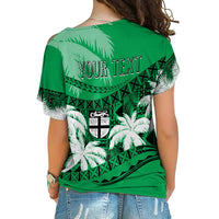 Personalised Fiji Day Cross Shoulder Shirt Flying Fijians Masi Kesa Style - Green LT7 - Polynesian Pride