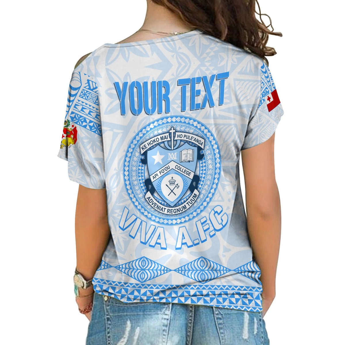 Personalised Tonga Apifo'ou College Cross Shoulder Shirt Viva AFC - White LT7 - Polynesian Pride