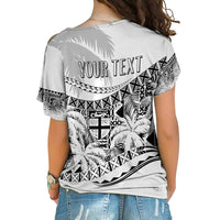 Personalised Fiji Day Cross Shoulder Shirt Flying Fijians Masi Kesa Style - White LT7 - Polynesian Pride