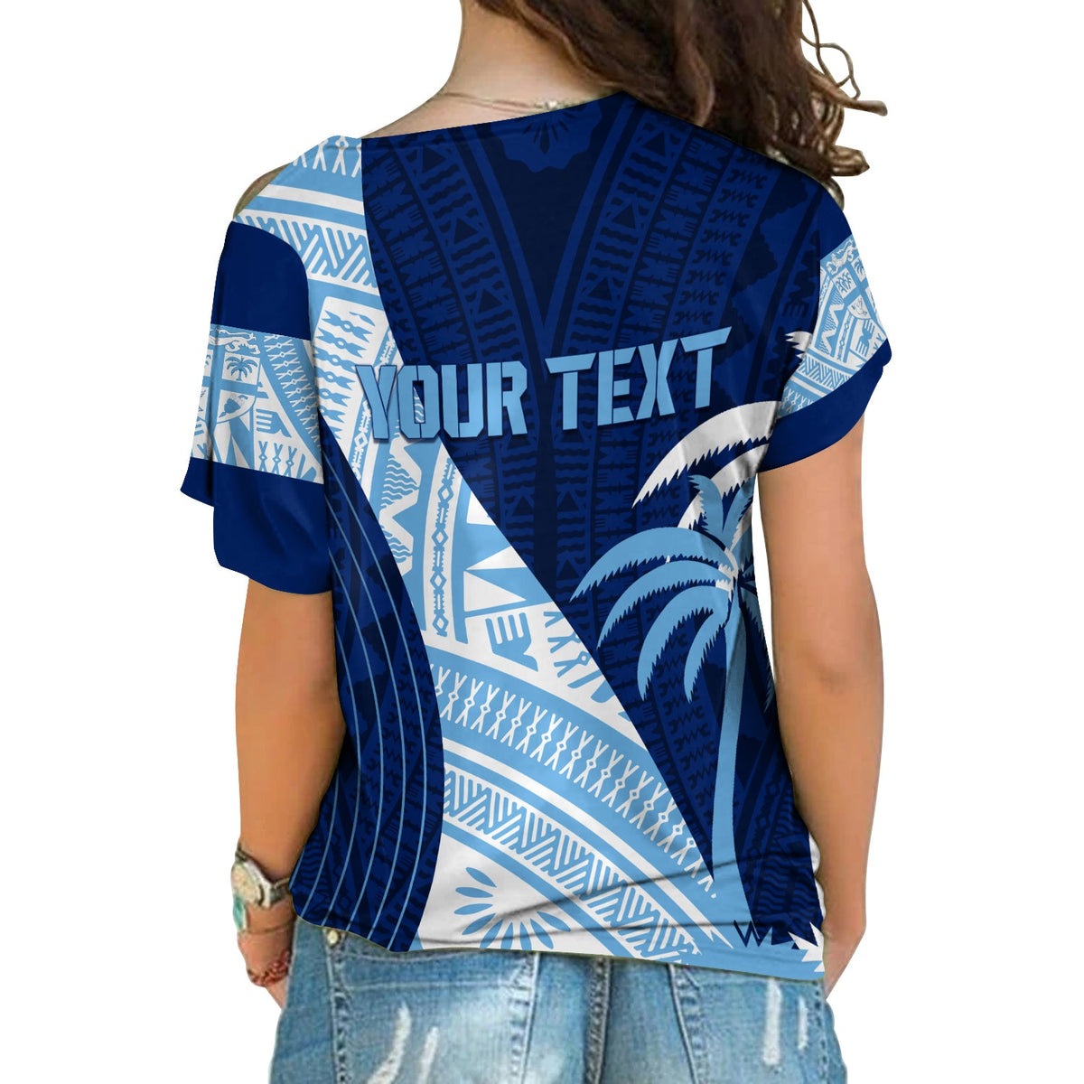 Personalised Fiji Sevens Cross Shoulder Shirt Kaiviti Kesakesa LT7 - Polynesian Pride