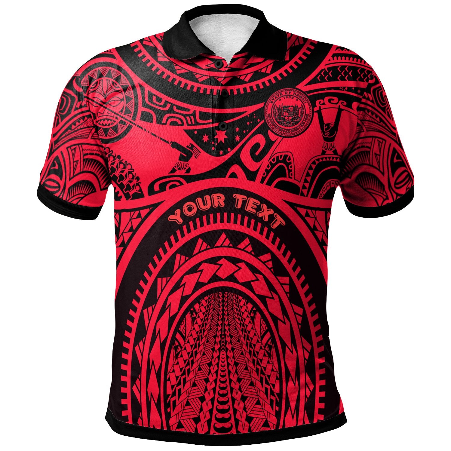 Custom Polynesian Hawaii Polo Hawaii Coat Of Arm and Maui Tattoo, Polynesian Patterns Unisex Red - Polynesian Pride