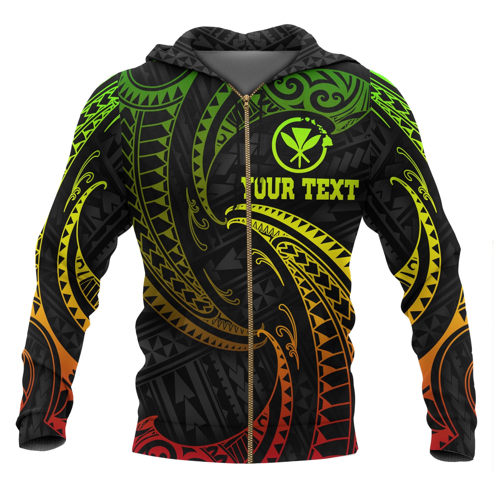 Polynesian Custom Zip up Hoodie Reggae Tribal Wave Unisex Black - Polynesian Pride