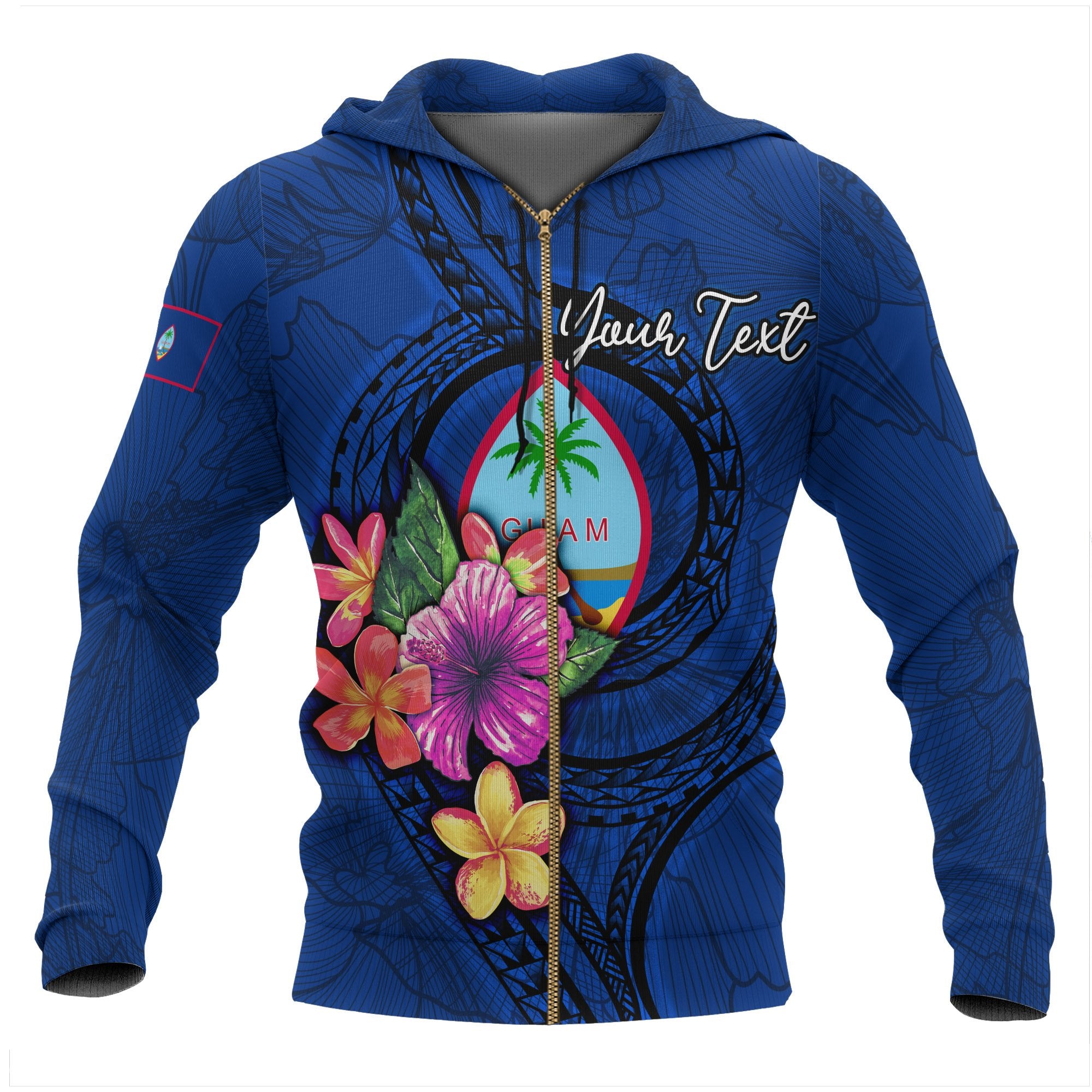 Guam Polynesian Custom Zip up Hoodie Floral With Seal Blue Unisex Blue - Polynesian Pride