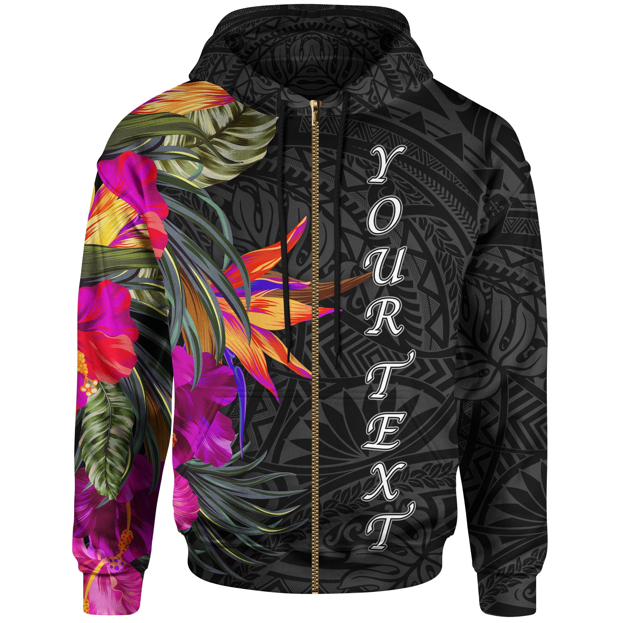 Polynesian Custom Zip up Hoodie Hibiscus Pattern Unisex Black - Polynesian Pride