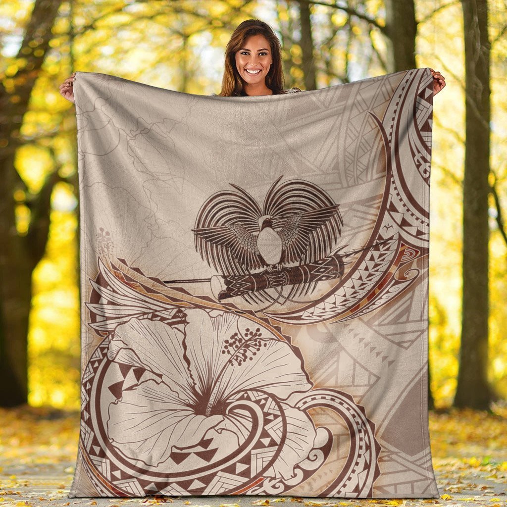 Papua New Guinea Premium Blanket - Hibiscus Flowers Vintage Style - Polynesian Pride