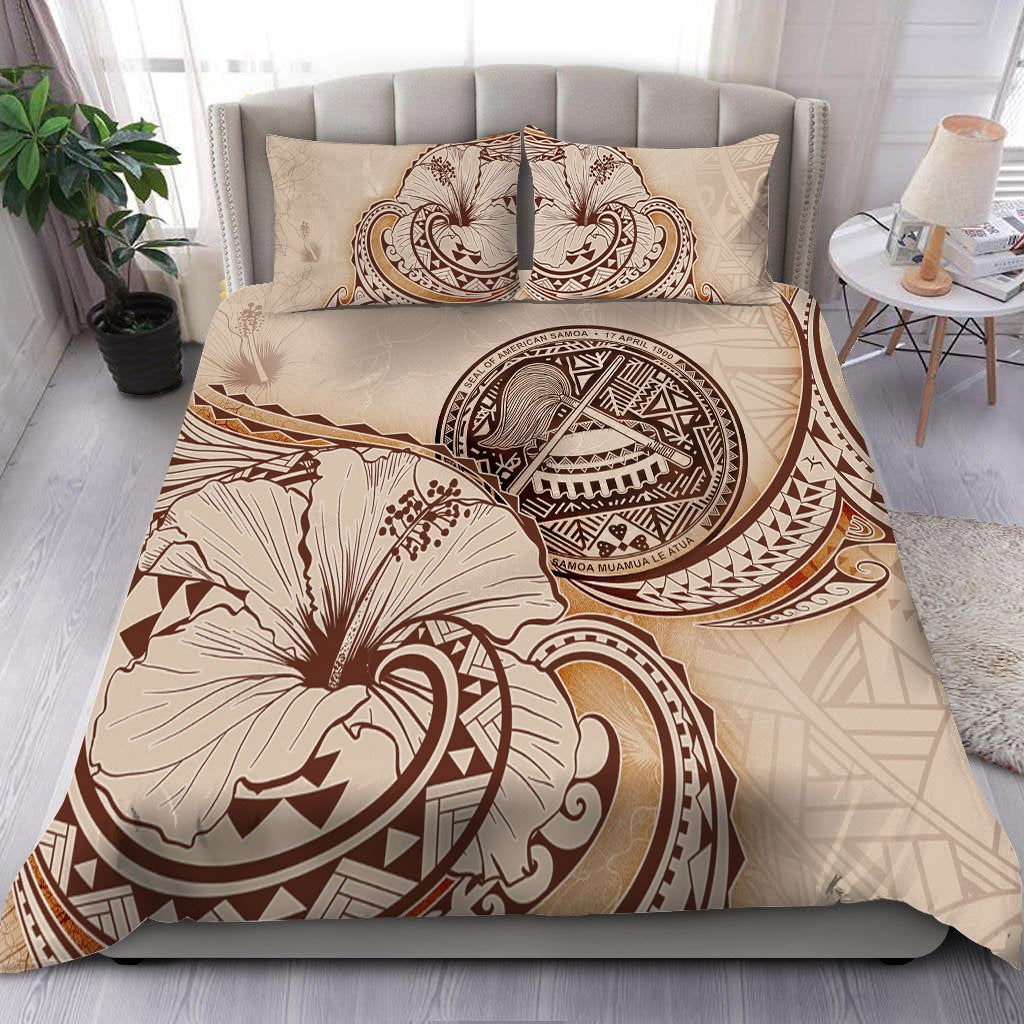 American Samoa Bedding Set - Hibiscus Flower Vintage Style Nude - Polynesian Pride