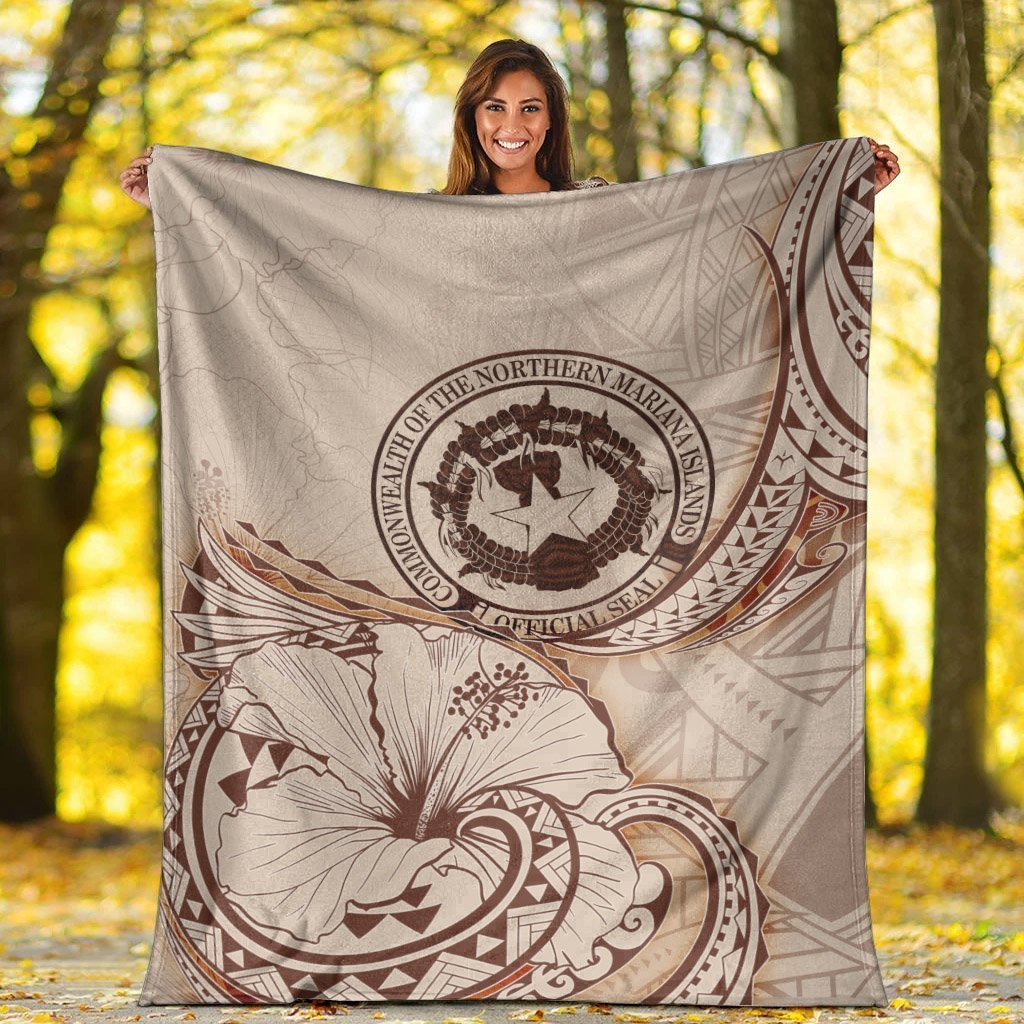 Northern Mariana Islands Premium Blanket - Hibiscus Flowers Vintage Style - Polynesian Pride