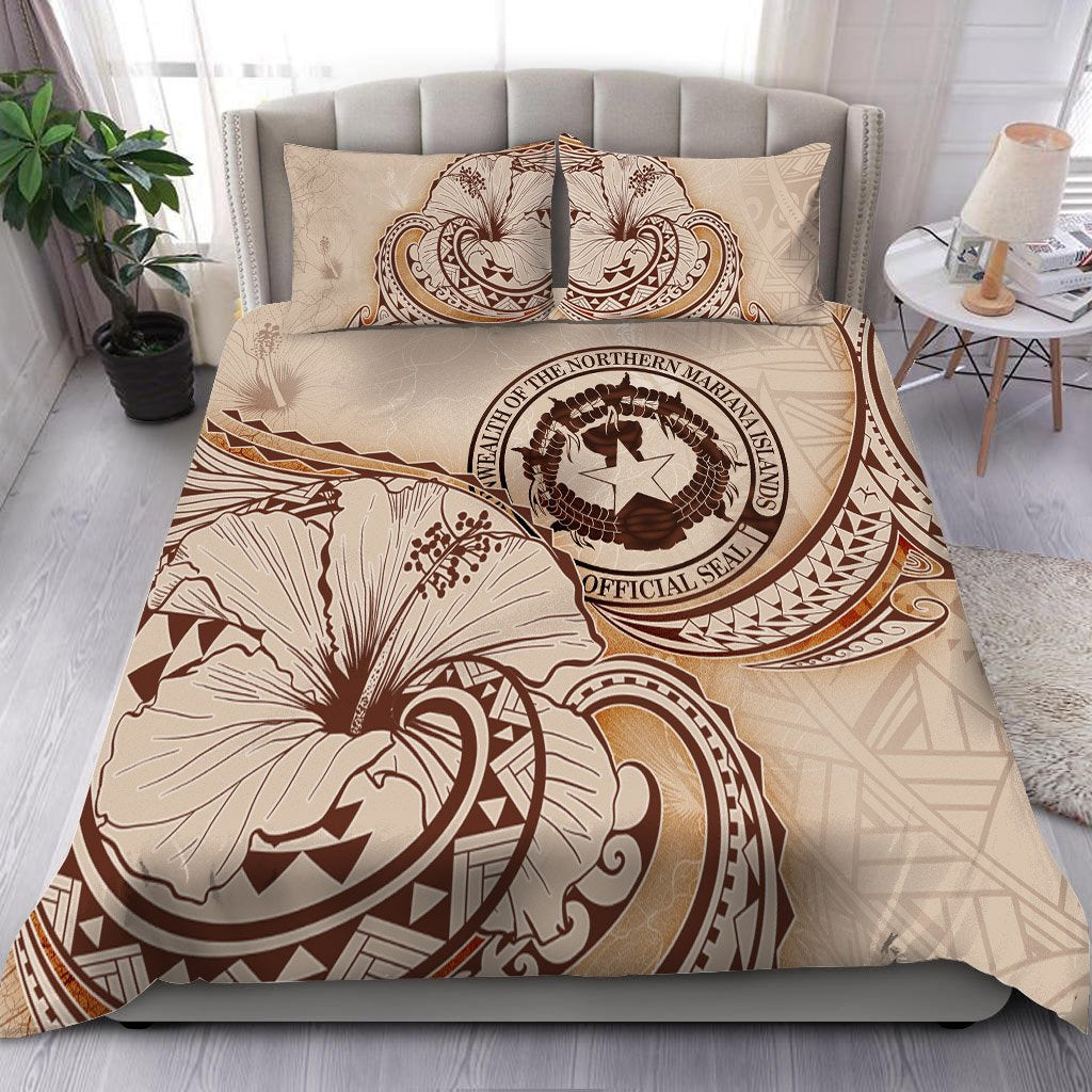 Northern Mariana Islands Bedding Set - Hibiscus Flower Vintage Style Nude - Polynesian Pride