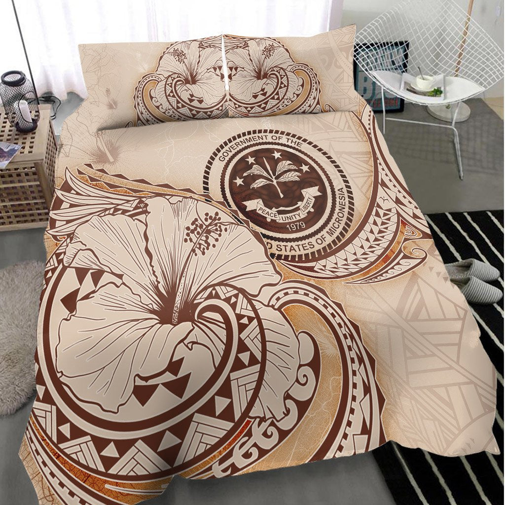 Federated States of Micronesia Bedding Set - Hibiscus Flower Vintage Style - Polynesian Pride