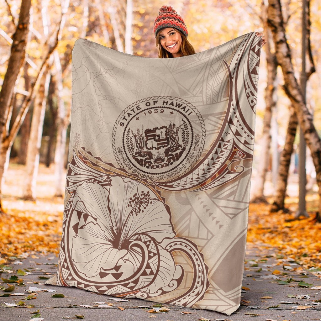 Hawaii Premium Blanket - Hibiscus Flowers Vintage Style - Polynesian Pride