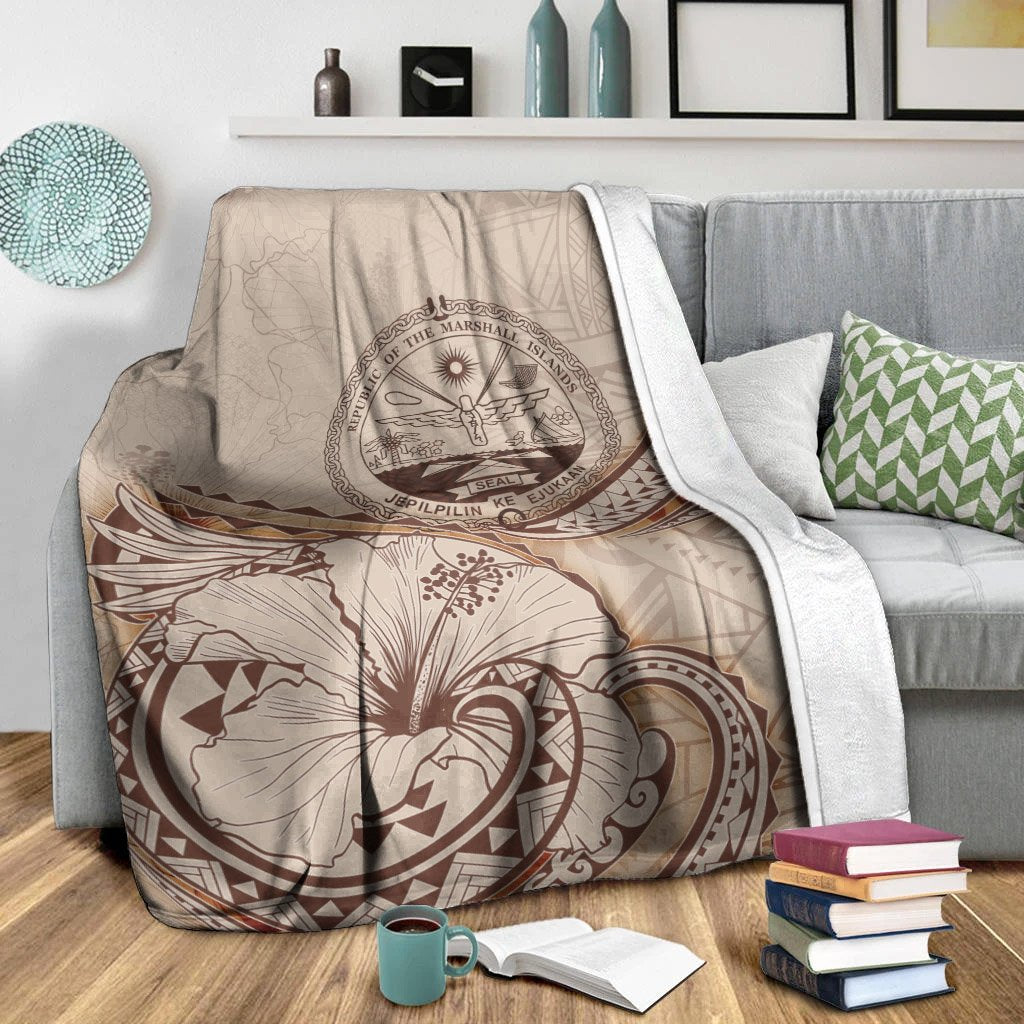 Marshall Islands Blanket - Hibiscus Flowers Vintage Style - Polynesian Pride