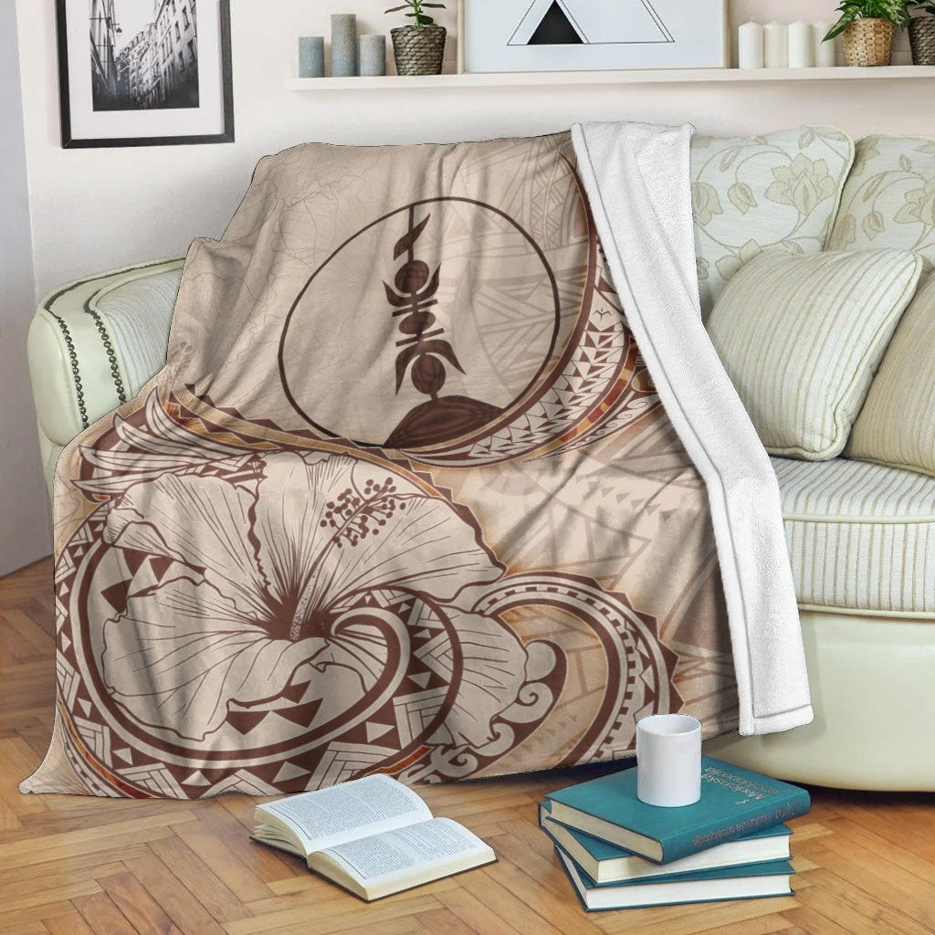 New Caledonia Premium Blanket - Hibiscus Flowers Vintage Style White - Polynesian Pride