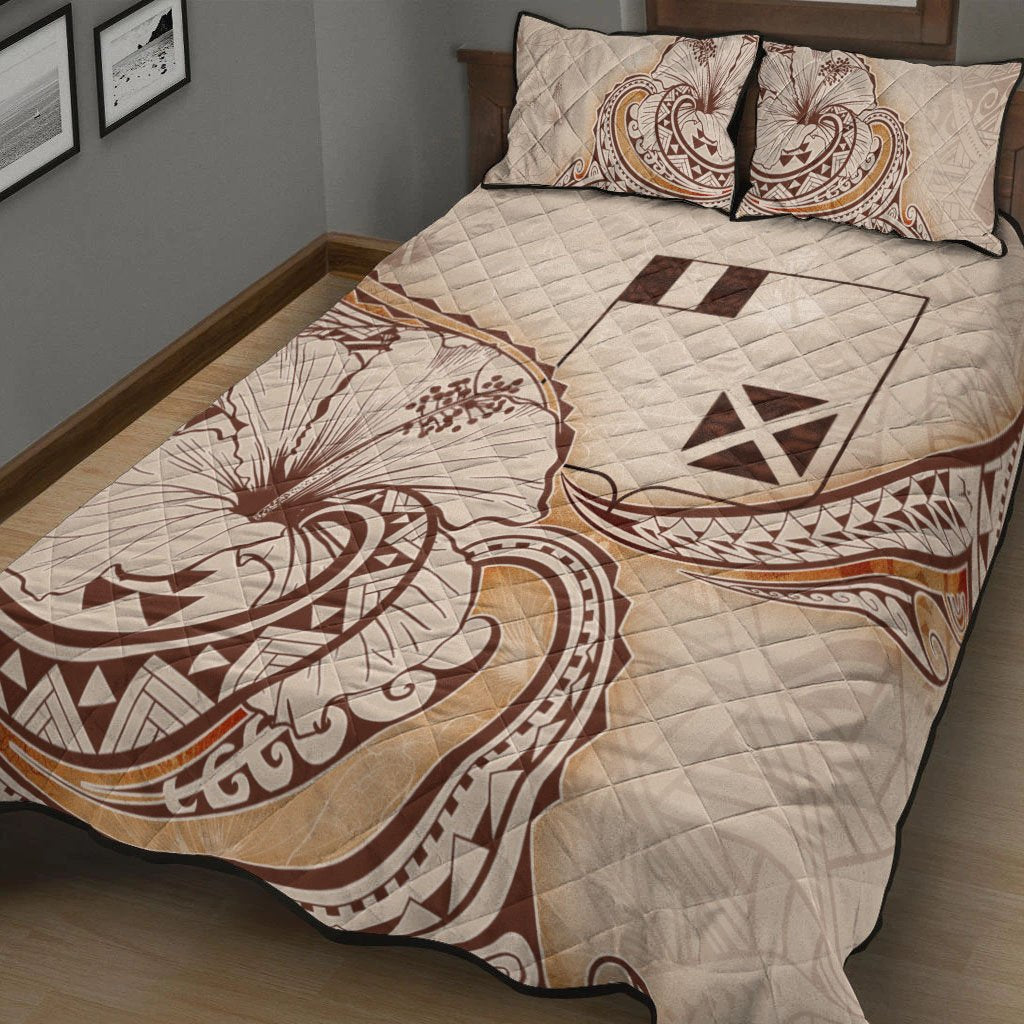 Wallis and Futuna Quilt Bed Set - Hibiscus Flowers Vintage Style - Polynesian Pride